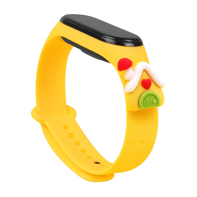 Strap Xmas til Xiaomi Mi Band 3 / 4 Jul Silicone Strap Armbånd med House - Yellow