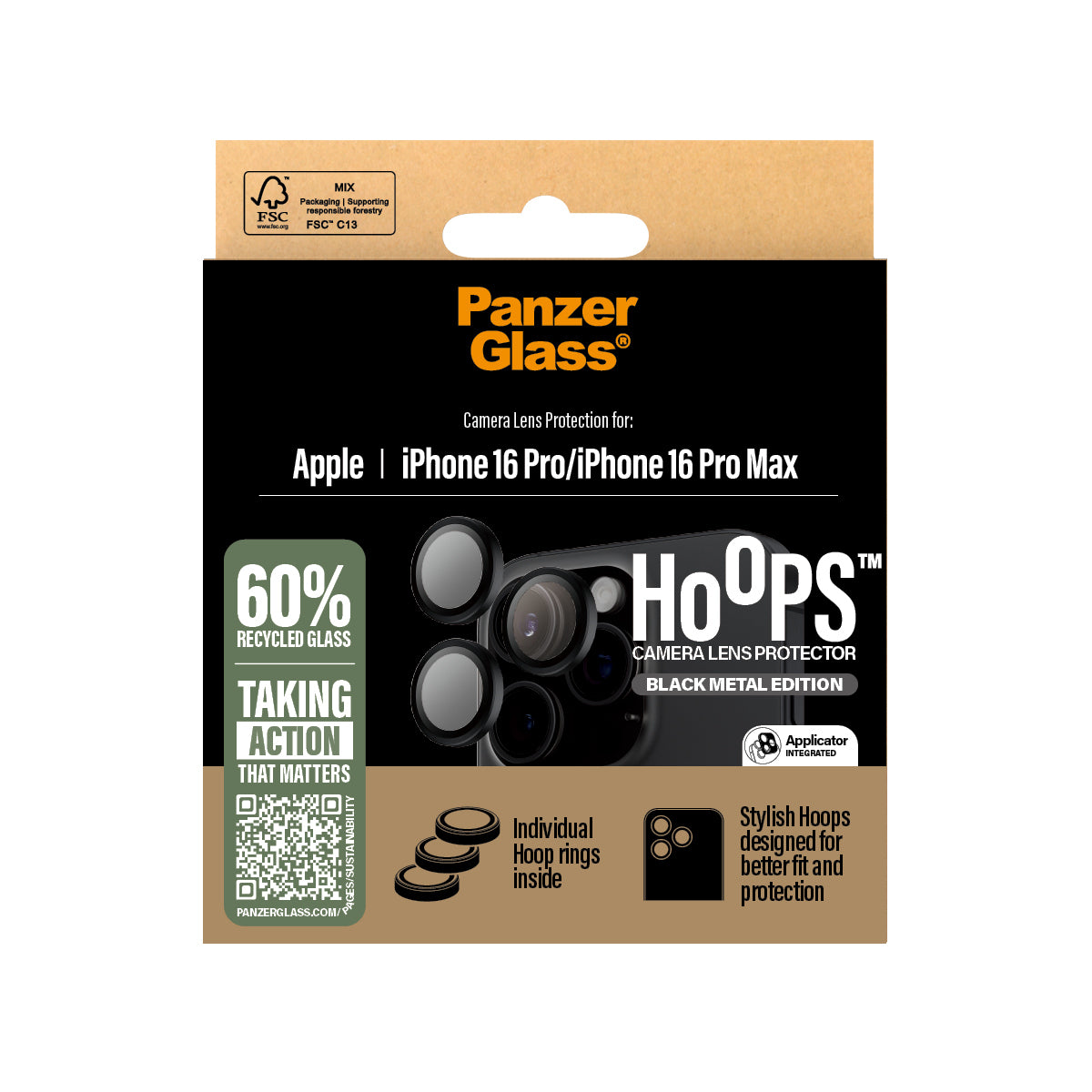 PanzerGlass ® Hoops® Sort Kameralinsebeskytter iPhone 16 Pro | 16 Pro Max