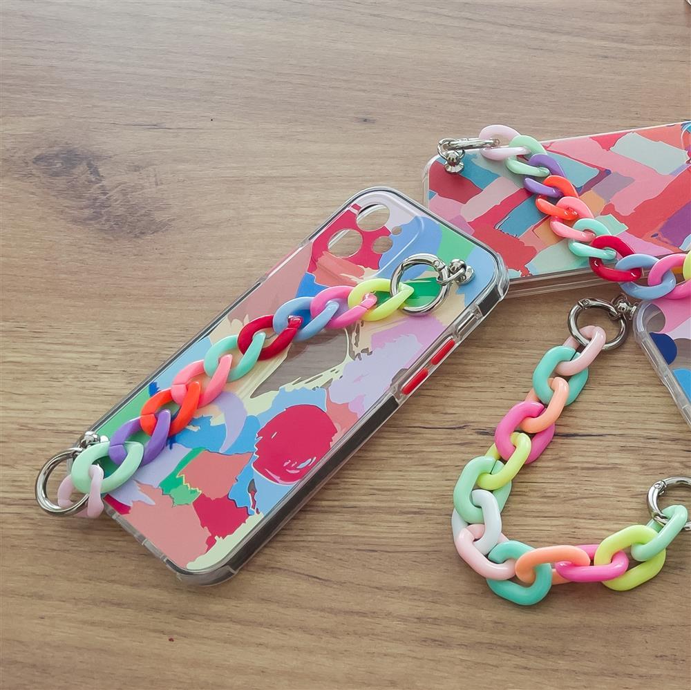 Color Chain Case gel fleksibelt elastisk dæksel med kædehanger til iPhone 13 Pro flerfarvet (1)