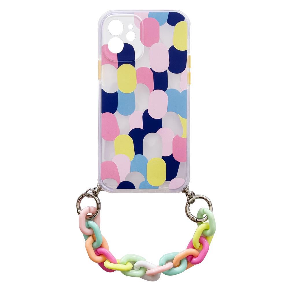 Farve Chain Case gel fleksible elastisk case cover med en kæde pendant til Samsung Galaxy A22 5G flerfarvet (1)
