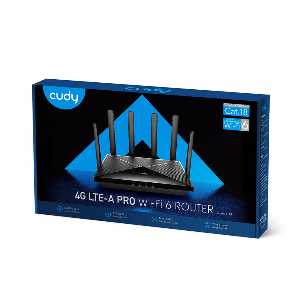 Cudy 4 G Router Lt18 Cat18/Wf6 Ax1800 Gigabit 2x Sim