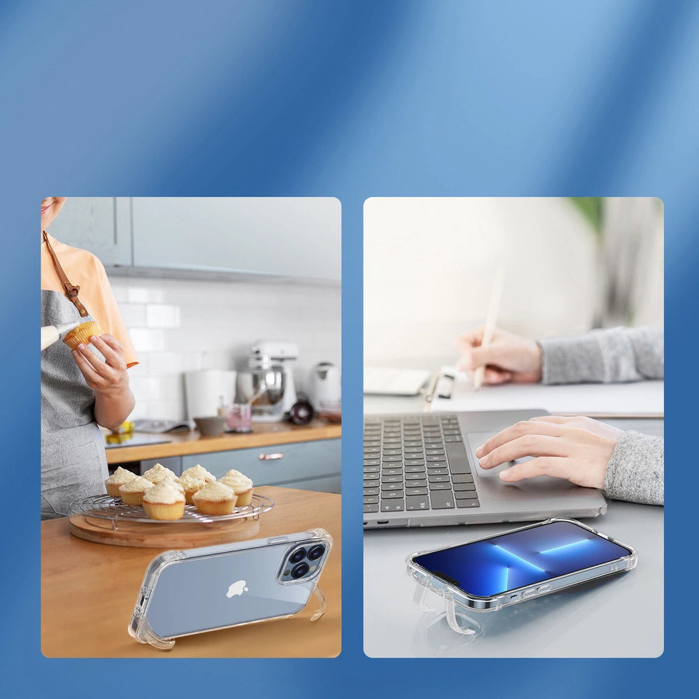 Joyroom Defender Series-foder for iPhone 13 Pro robust hus med kroge Kickstand gennemsigtig (JR-BP955)