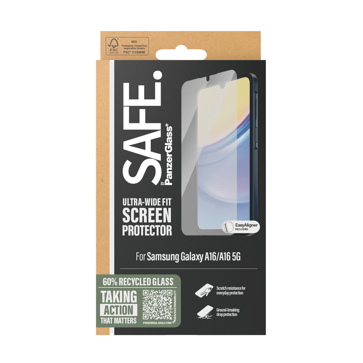 PanzerGlass SAFE. by ® Skærmbeskyttelse Samsung Galaxy A16 | A16 5G | Ultra-Wide Fit