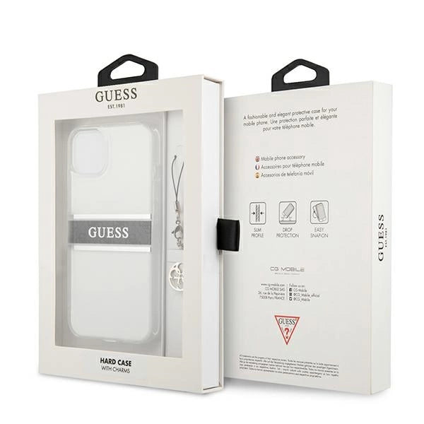 Guess GUHCP13SKB4GGR iPhone 13 mini 5.4" Gennemsigtig hardcase 4G Gray Strap Charm