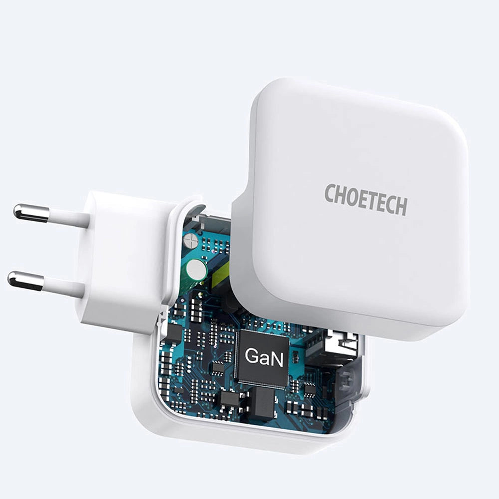 Choetech hurtig GaN vægoplader USB Type C PD USB-A QC3.0 65W 3,25A hvid (PD8002)