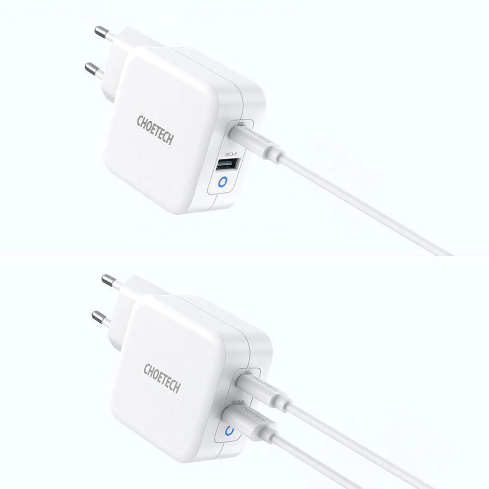 Choetech hurtig GaN vægoplader USB Type C PD USB-A QC3.0 65W 3,25A hvid (PD8002)