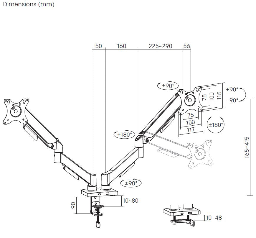 Deltaco ARM-1300-B Monitor desk dual mount