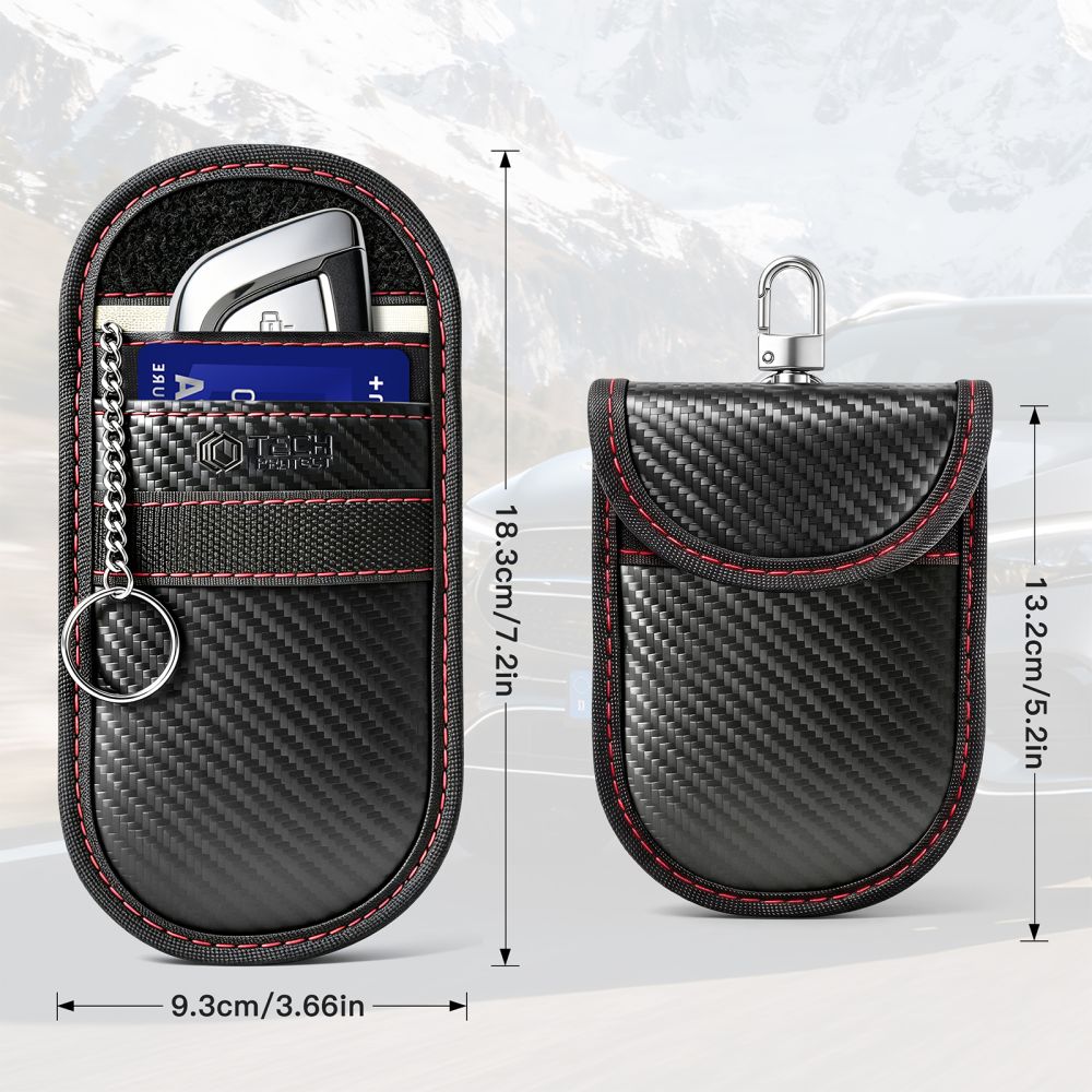 Tech Protect Klr100 Etui Nøglefri Rfid Signalblokker Kullstof Sort/Rød