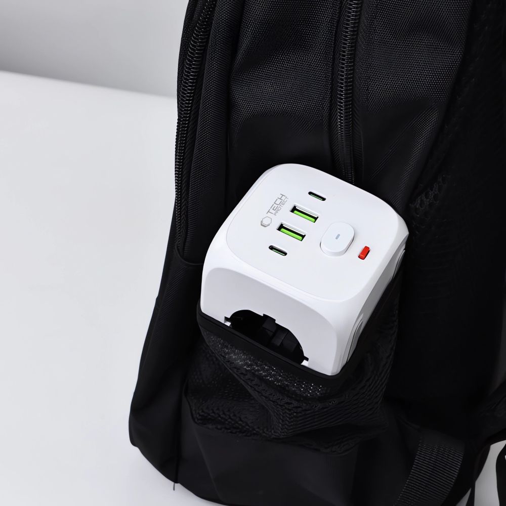 Tech Protect Pcl3 X4 Strømstikkontakt 2 Usb & 2 Type C & 3 Stikkontakt Hvid