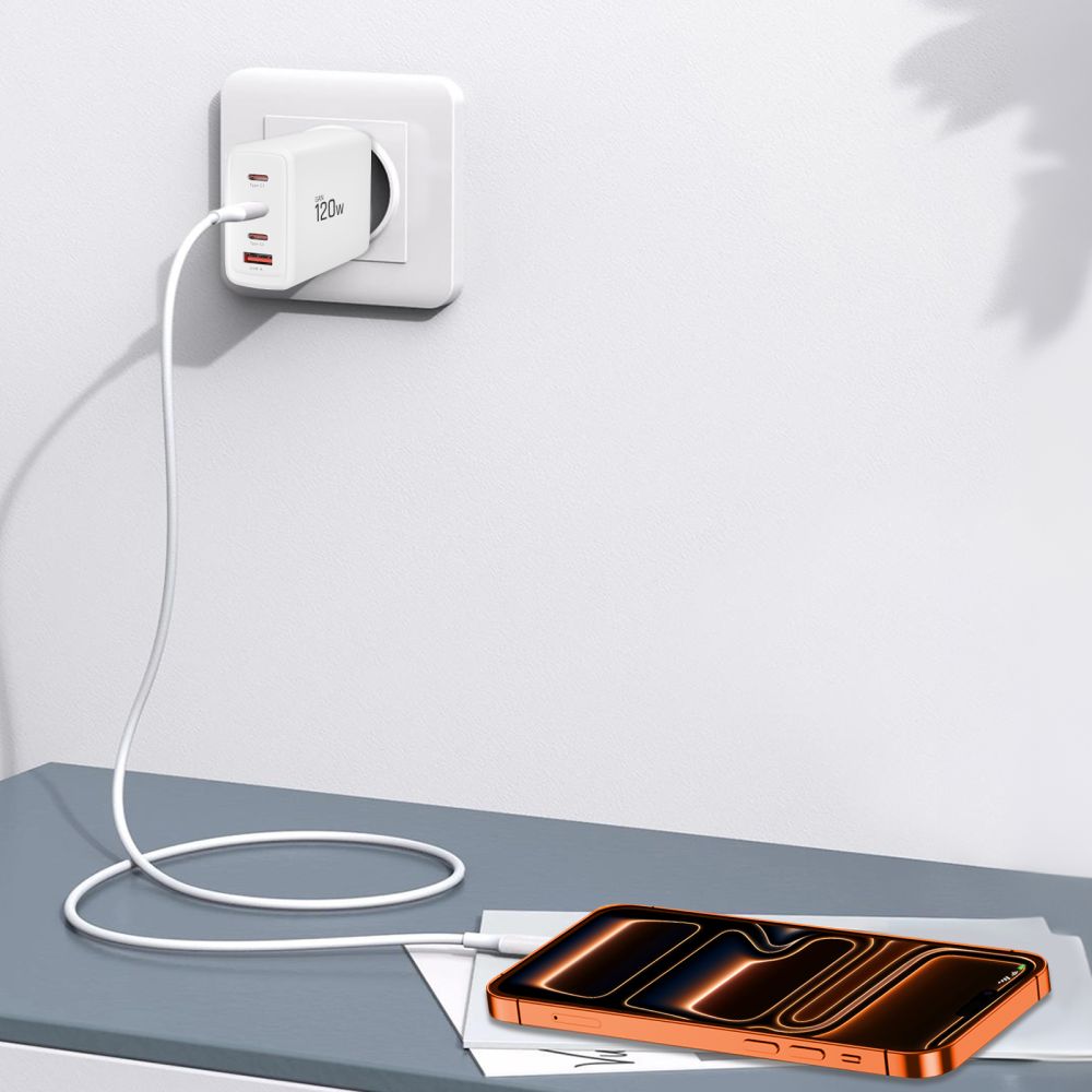 Tech Protect Nc120 W Gan 4 Port Netværksopladder Pd 120 W / Qc3.0 Hvid