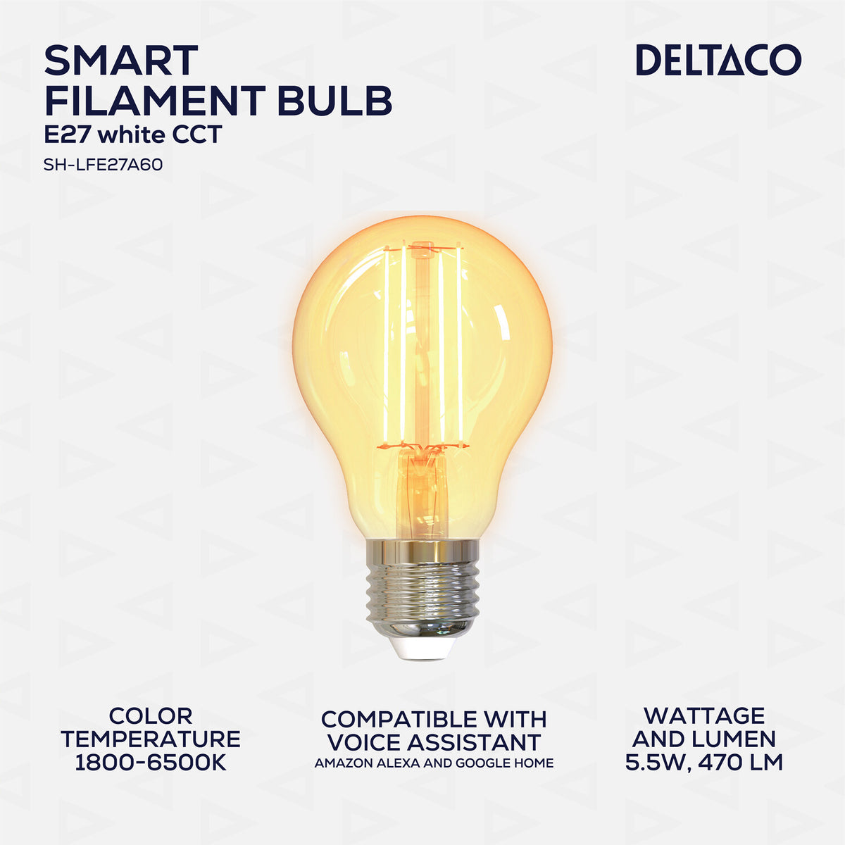 Deltaco SMART H LED filament lamp E27 WiFI 2.4GHz 5.5W 470lm Dim
