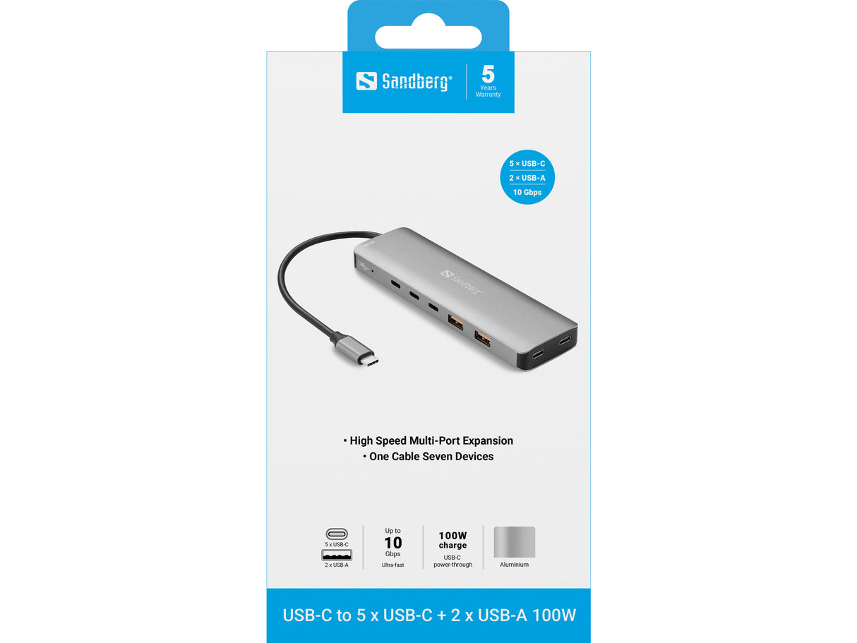 Sandberg 136-79 dockingstation Ledningsført USB 3.2 Gen 2 (3.1 Gen 2) Type-C Grå