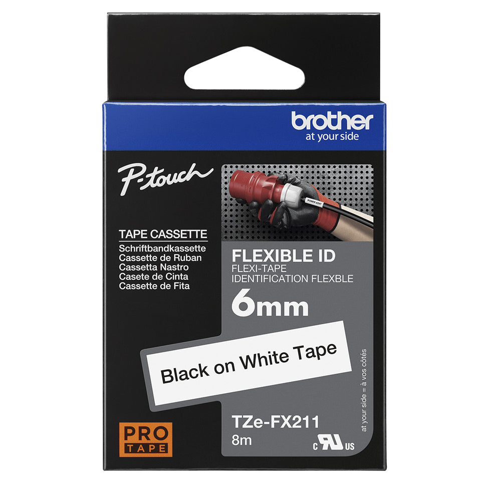 Brother TZE-FX211 etiketbånd Sort på hvid