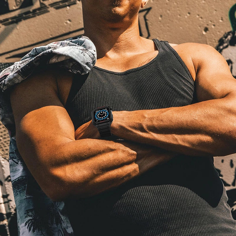 Beskyttsrem for Apple Watch 38/40/41 mm pansret bagrem - sort, rød