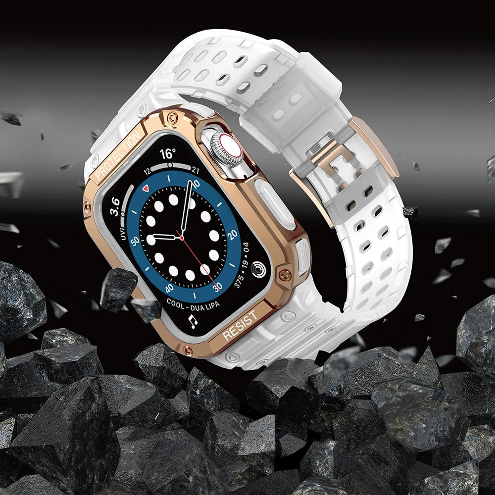 Beskyttelsesrem til Apple Watch 42/44/45 mm pansret bagrem - hvid, roséguld