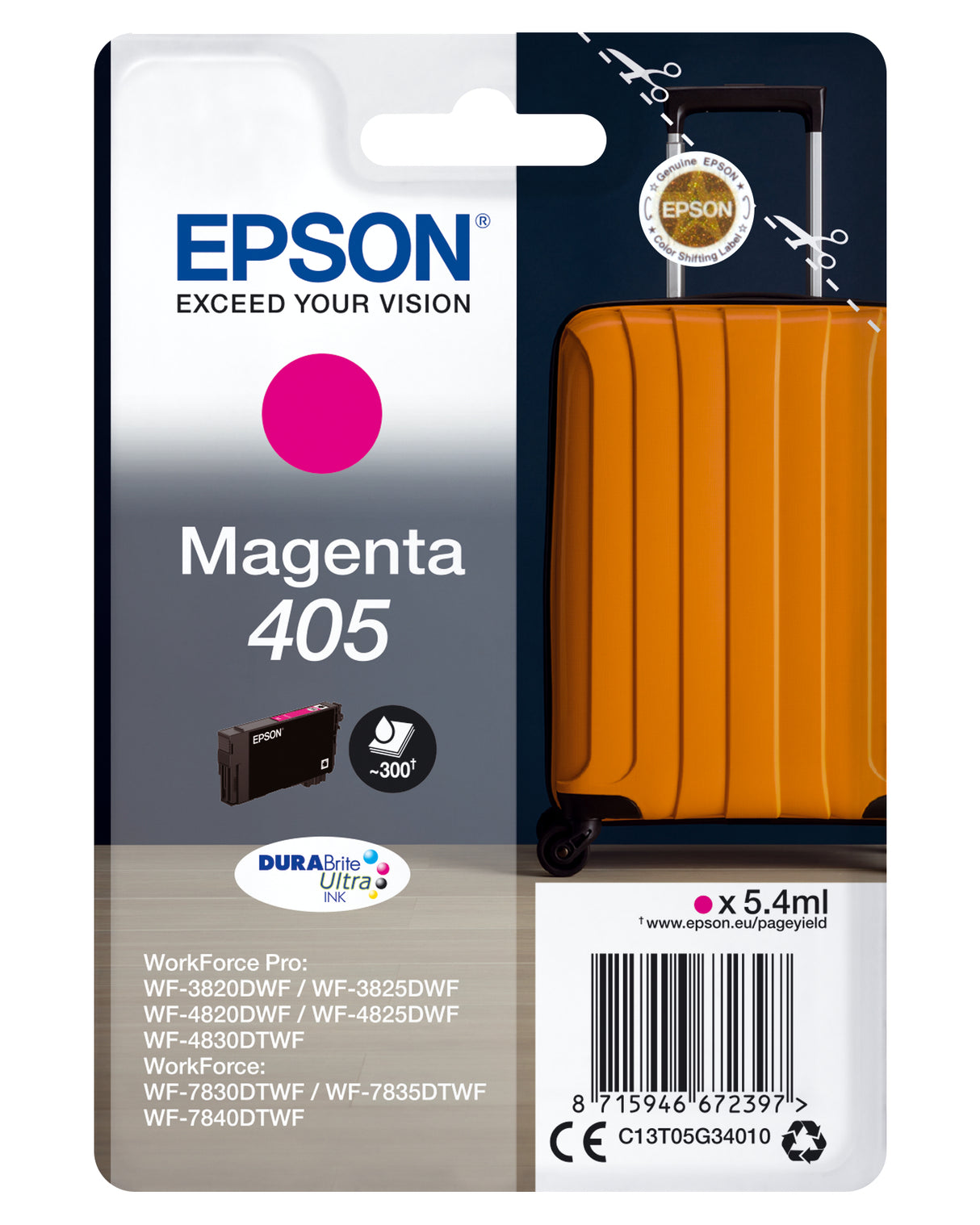 Epson 405 DURABrite Ultra Ink blækpatron 1 stk Original Standard udbytte Magenta