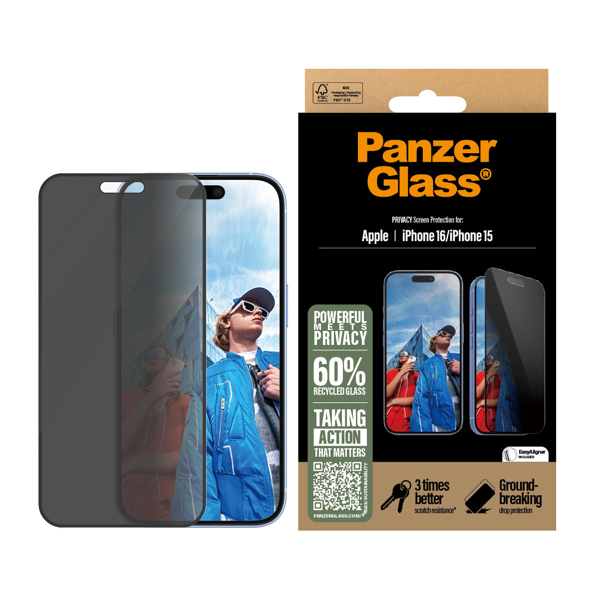 PanzerGlass Privacy Screen Protector iPhone 16 - Ultra-Wide Fit