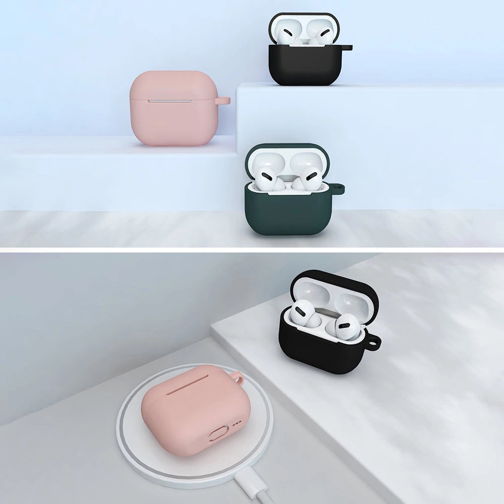 AirPods 3-kasse med blød silikon-kasse til hovedtelefoner + nøglering med hummerklæde med pendel i pink (kasse D)