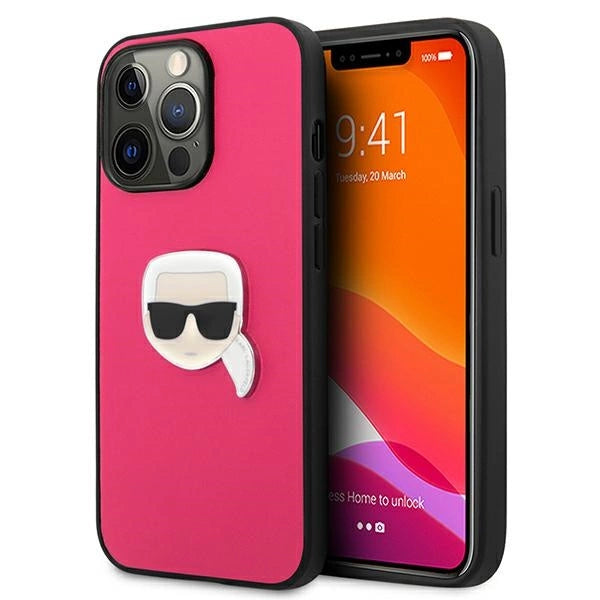 Karl Lagerfeld læder Ikonik Karl' s hoved Metal Case til iPhone 13 Pro / 13 6.1" - Pink