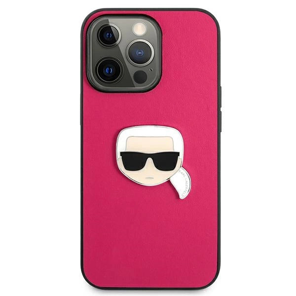 Karl Lagerfeld læder Ikonik Karl' s hoved Metal Case til iPhone 13 Pro / 13 6.1" - Pink