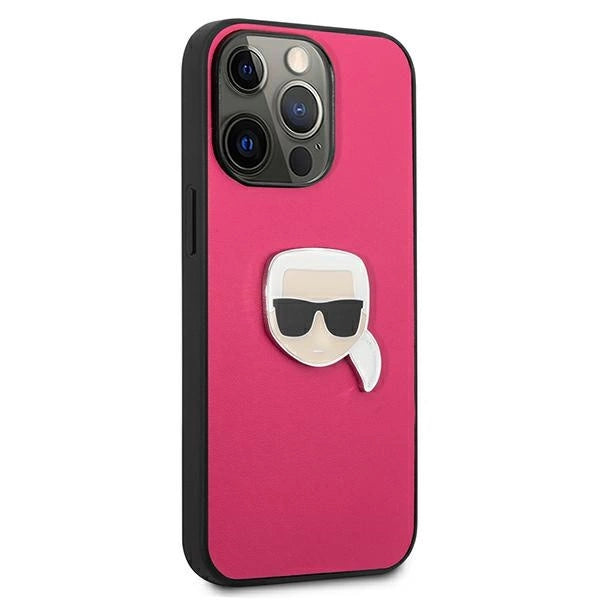 Karl Lagerfeld læder Ikonik Karl' s hoved Metal Case til iPhone 13 Pro / 13 6.1" - Pink