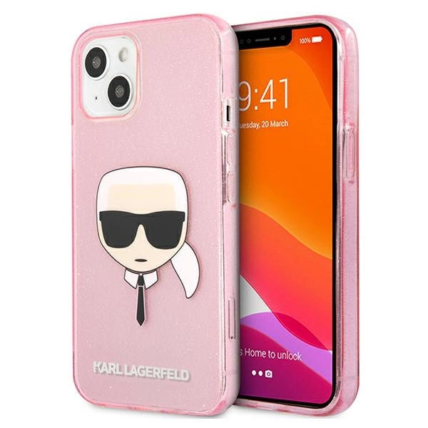 Karl Lagerfeld KLHCP13SKHTUGLP iPhone 13 mini 5,4" rosa/rosa hårdkasse Glitter Karl's Head
