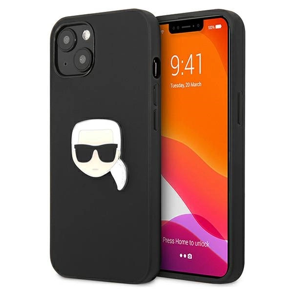 Karl Lagerfeld KLHCP13SPKMK iPhone 13 mini 5,4′′ sort/sort hårdkasse læder Ikonik Karls hoved metal