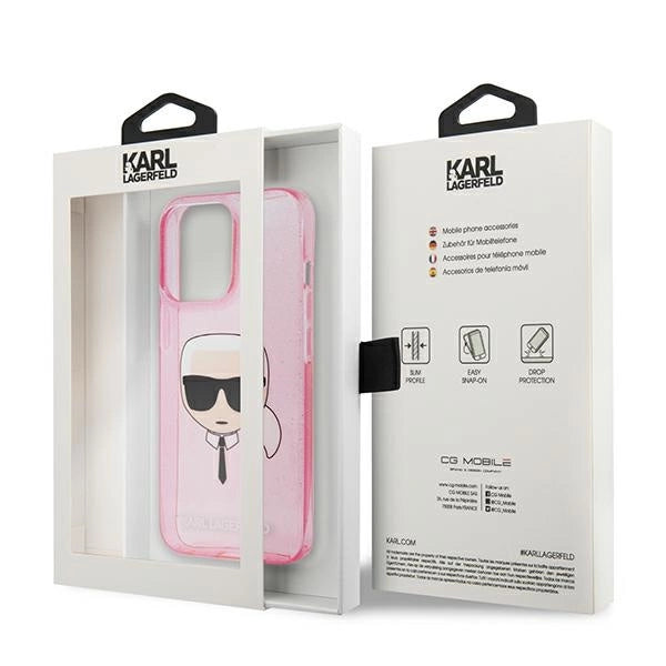 Karl Lagerfeld KLHCP13XKHTUGLP iPhone 13 Pro Max 6,7" Rosé/rosa hårdkasse Glitter Karl ̊s hoved