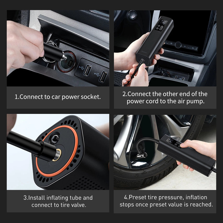 Baseus CRCQ000001 Mini-dækkompressor til cigarettestænderafdeling - sort