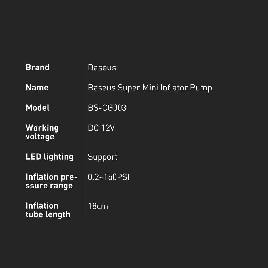 Baseus CRCQ000001 Mini-dækkompressor til cigarettestænderafdeling - sort