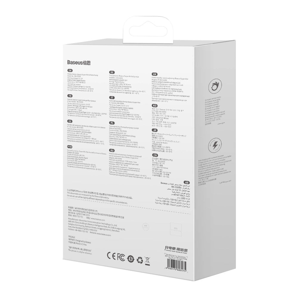 Baseus CRCQ000001 Mini-dækkompressor til cigarettestænderafdeling - sort