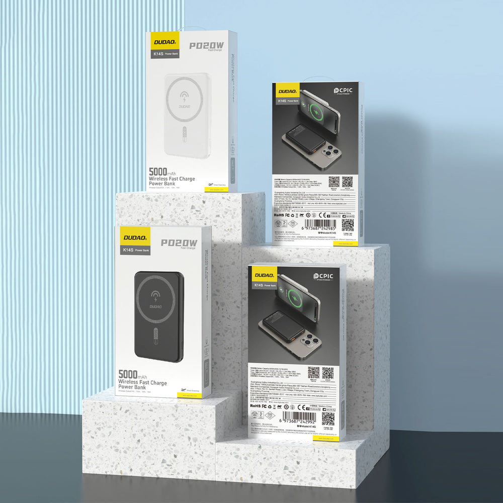 Dudao K14S USB-A / USB-C / MagSafe trådløs powerbank 20W 5000mAh - hvid