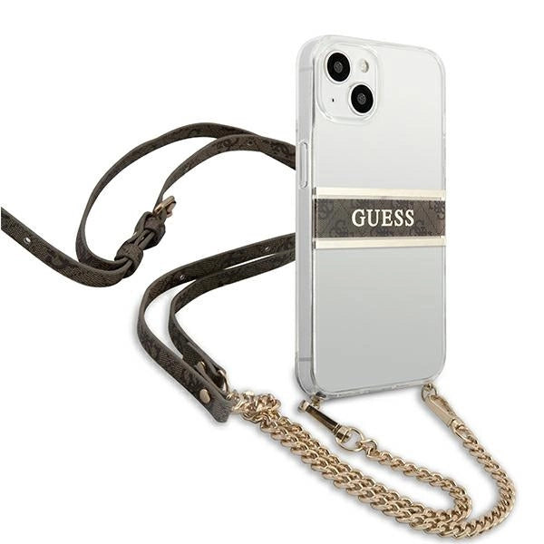 Guess GUHCP13SKC4GBGO iPhone 13 mini 5.4" Gennemsigtig hardcase 4G Brown Strap Gold Chain