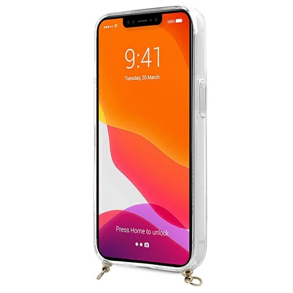 Guess GUHCP13SKC4GBGO iPhone 13 mini 5.4" Gennemsigtig hardcase 4G Brown Strap Gold Chain