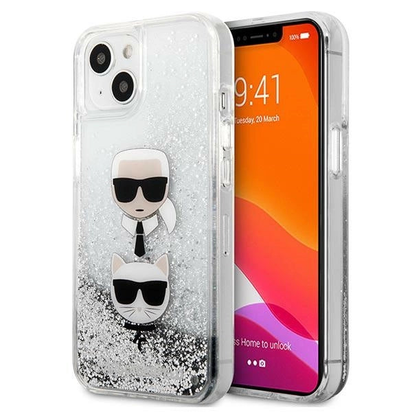 Karl Lagerfeld KLHCP13SKICGLS iPhone 13 mini 5,4" sølv/sølv hårdkasse Flydende Glitter Karl&Choupette Head