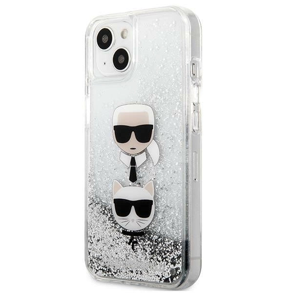 Karl Lagerfeld KLHCP13SKICGLS iPhone 13 mini 5,4" sølv/sølv hårdkasse Flydende Glitter Karl&Choupette Head
