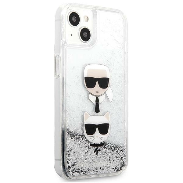 Karl Lagerfeld KLHCP13SKICGLS iPhone 13 mini 5,4" sølv/sølv hårdkasse Flydende Glitter Karl&Choupette Head