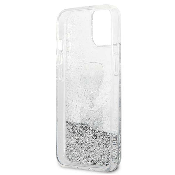 Karl Lagerfeld KLHCP13SKICGLS iPhone 13 mini 5,4" sølv/sølv hårdkasse Flydende Glitter Karl&Choupette Head
