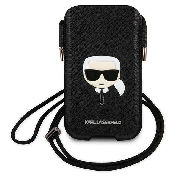 Karl Lagerfeld Torebka KLHCP12MOPHKHK 6,1" sort Saffiano Ikonik Karl ̊s hoved