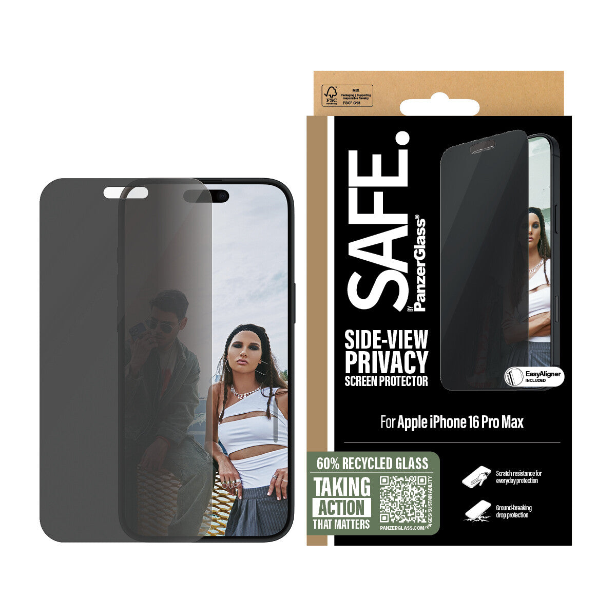 PanzerGlass SAFE. by ® 2-Way Privacy Skærmbeskyttelse iPhone 16 Pro Max | Ultra-Wide Fit
