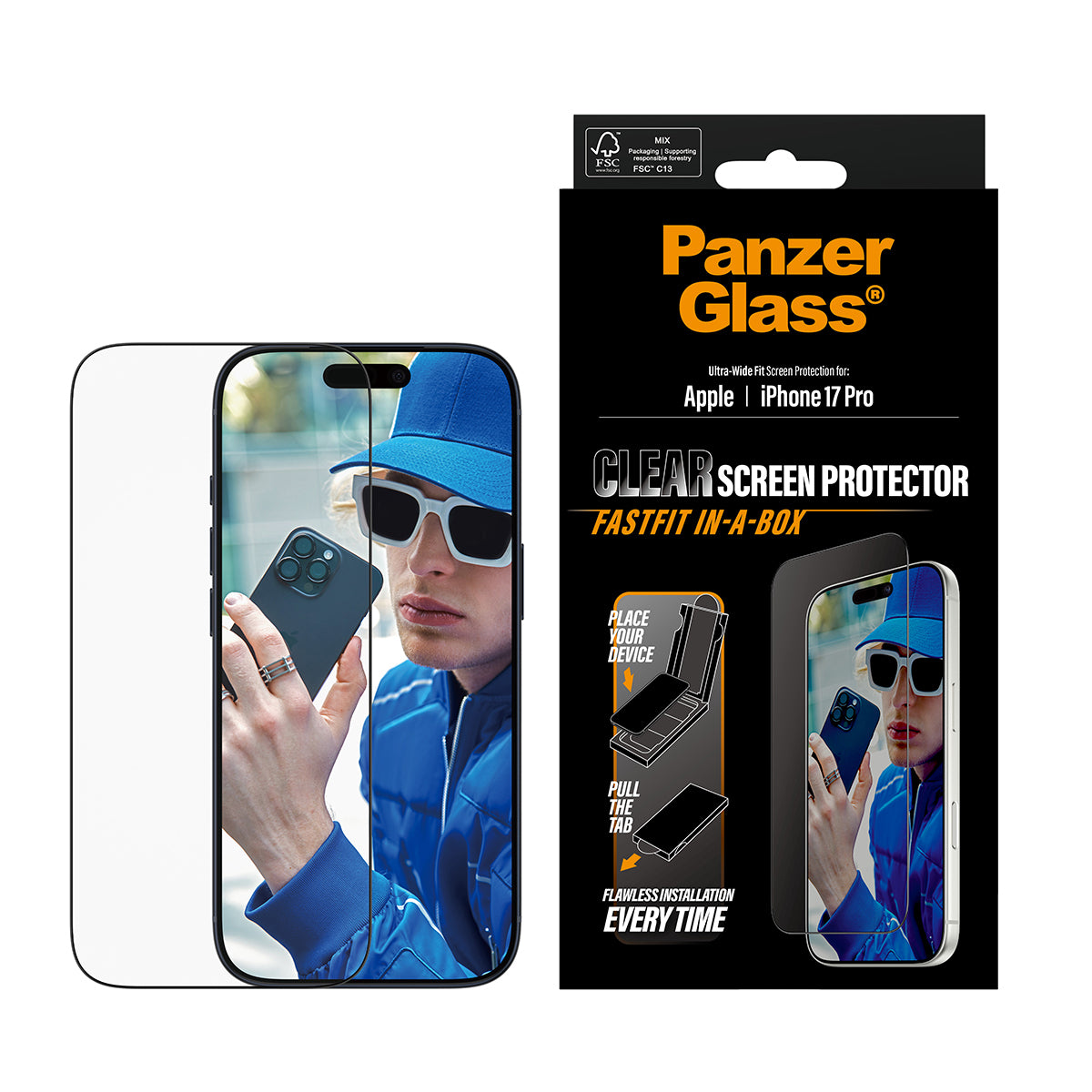 PG Screen Protecter Black Frame iPhone 17 Pro UWF Fastfit