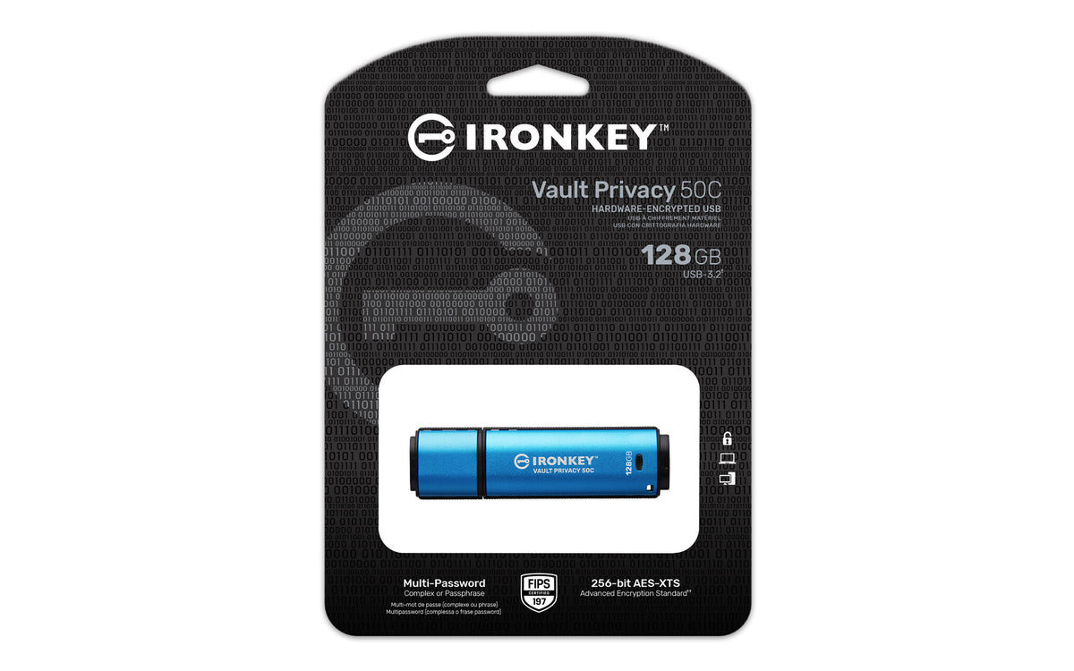 Kingston Technology IronKey 128GB USB-C Vault Privacy 50C AES-256 Encrypted, FIPS 197