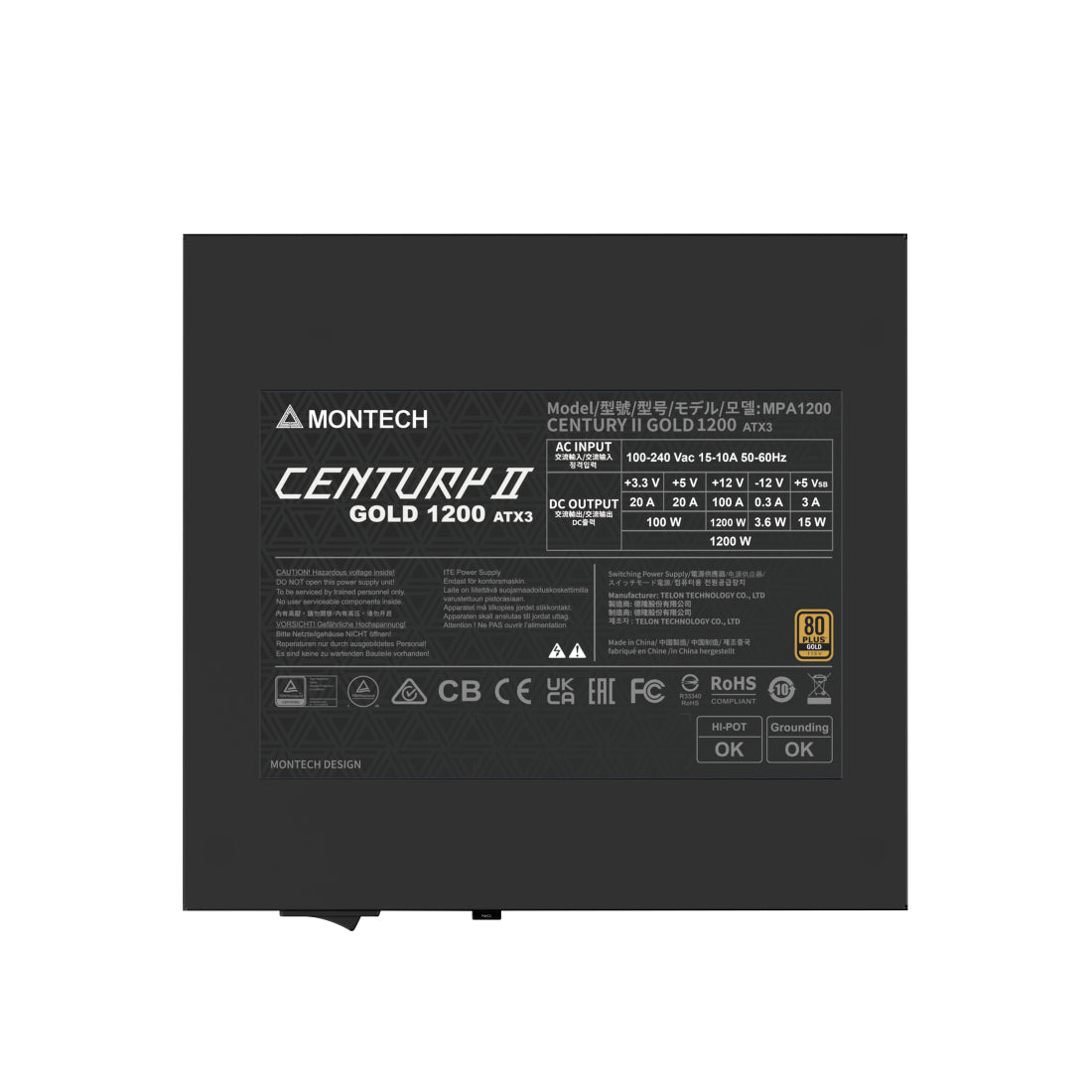Montech CENTURY II 1200W enhed til strømforsyning 20+4 pin ATX ATX Sølv, Sort