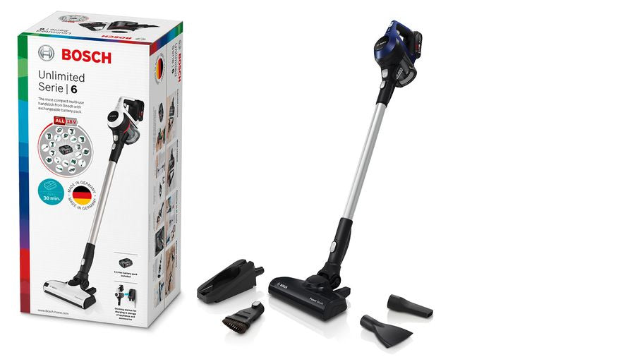 Bosch Serie 6 BBS611MAT stav støvsuger & elektrisk kost 2-i-1 stangstøvsuger Batteri Dry Poseløs 0,3 L Blå 2,5 At