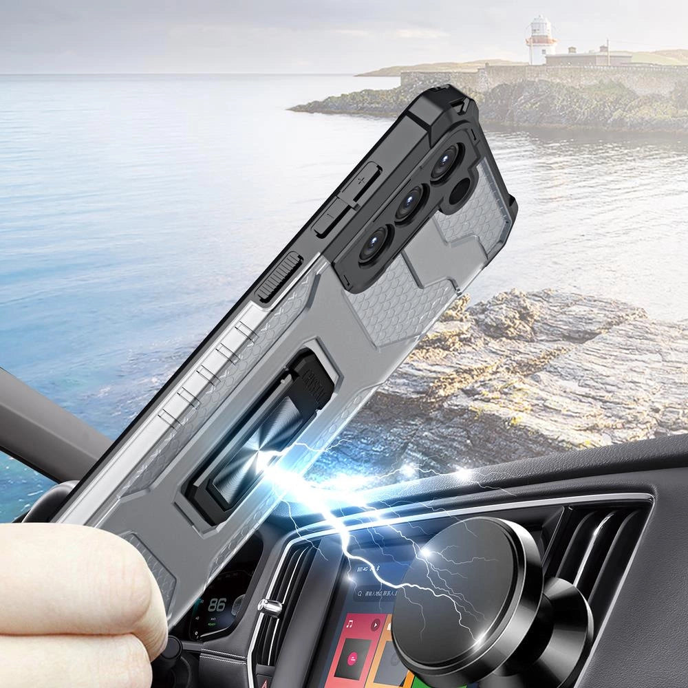 Crystal Ring Case robust hybrid cover + magnetisk holder til Samsung Galaxy S22 + (S22 Plus) blå