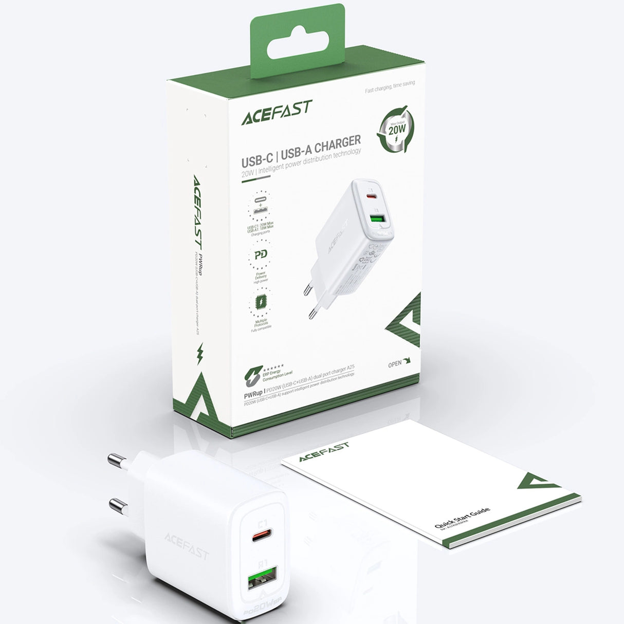 Acefast vægoplader USB Type C / USB 20W, PPS, PD, QC 3.0, AFC, FCP hvid (A25 hvid)