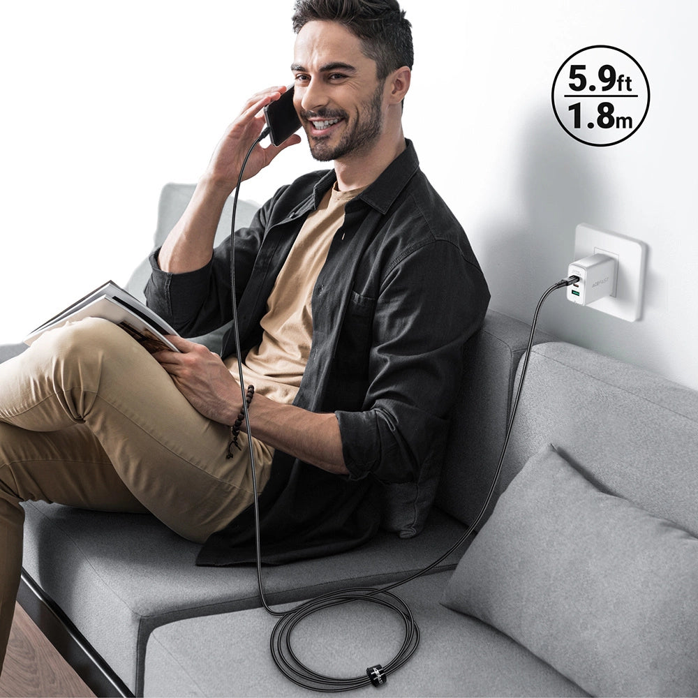 Acefast C4-01 Lightning - USB-C PD-kabel 30W 3A 480Mb/s 1,8m - sort