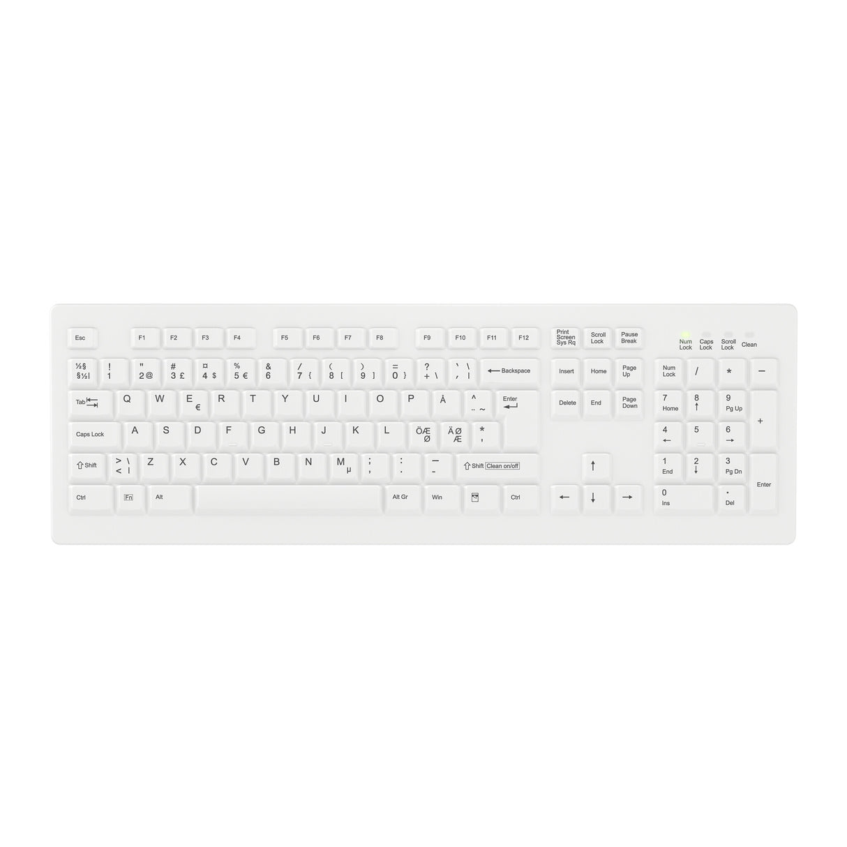 Contour Design Active Key Contour ClassicClean medicinsk tastatur IP68, fuld størrelse, trådløst, hvidt, PN C8100