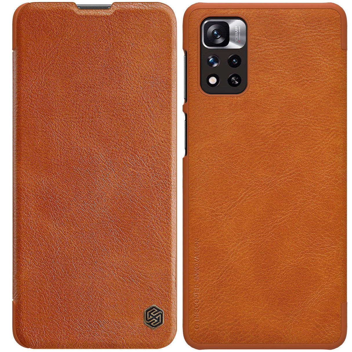 Nillkin Qin Case Case for Xiaomi Redmi Note 11 Pro+ (Kina) / Redmi Note 11 Pro (Kina) / Mi11i HyperCharge Camera Protector Holster Cover Flip Case Brown