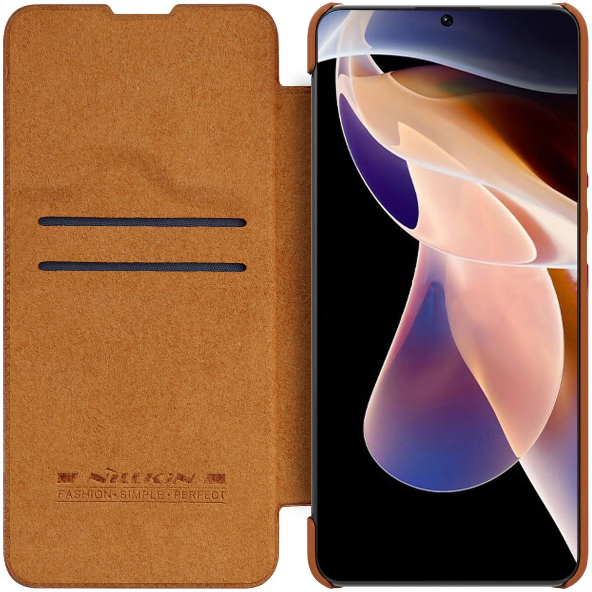 Nillkin Qin Case Case for Xiaomi Redmi Note 11 Pro+ (Kina) / Redmi Note 11 Pro (Kina) / Mi11i HyperCharge Camera Protector Holster Cover Flip Case Brown